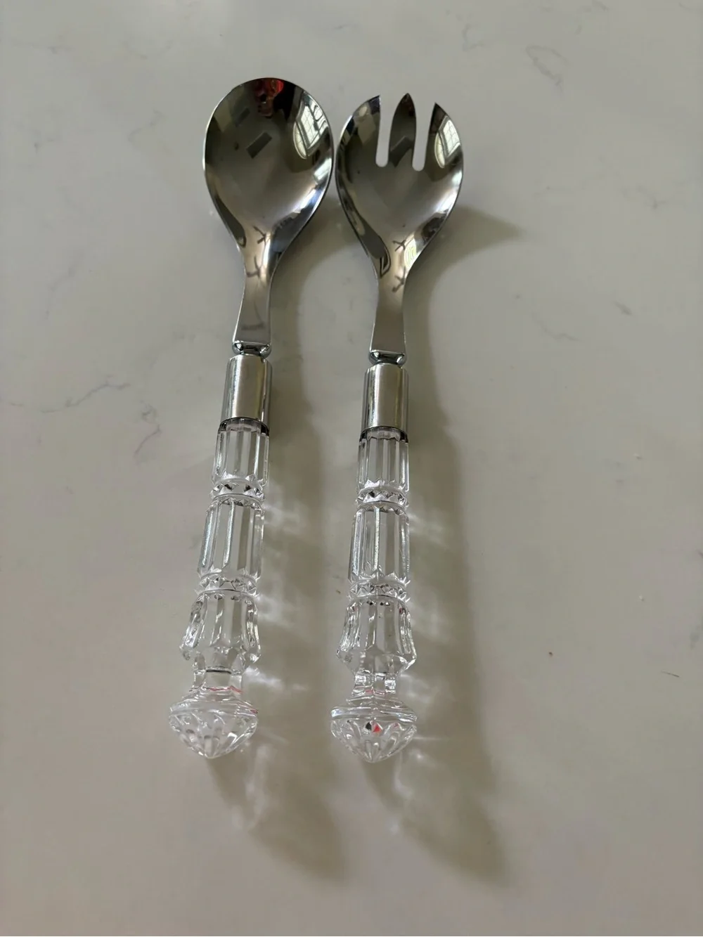 Clear Crystal handle & Silver Stainless Steel Salad Serving Set